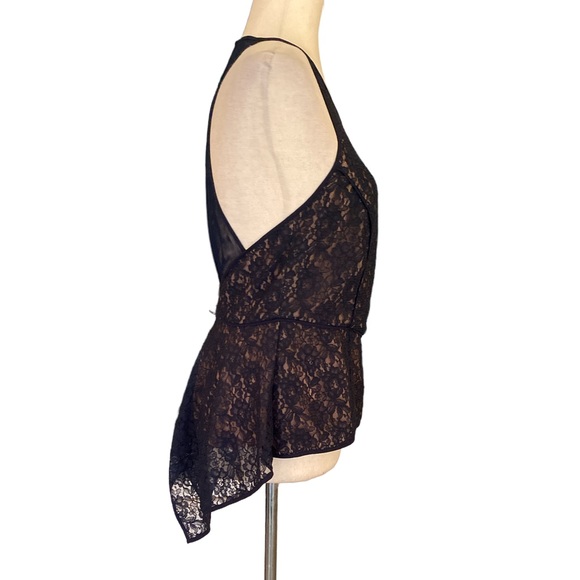 BCBGMAXAZRIA Navy Blue Crochet Lace Peplum Cutout Back Halter Tank Top - 6 - Picture 5 of 13